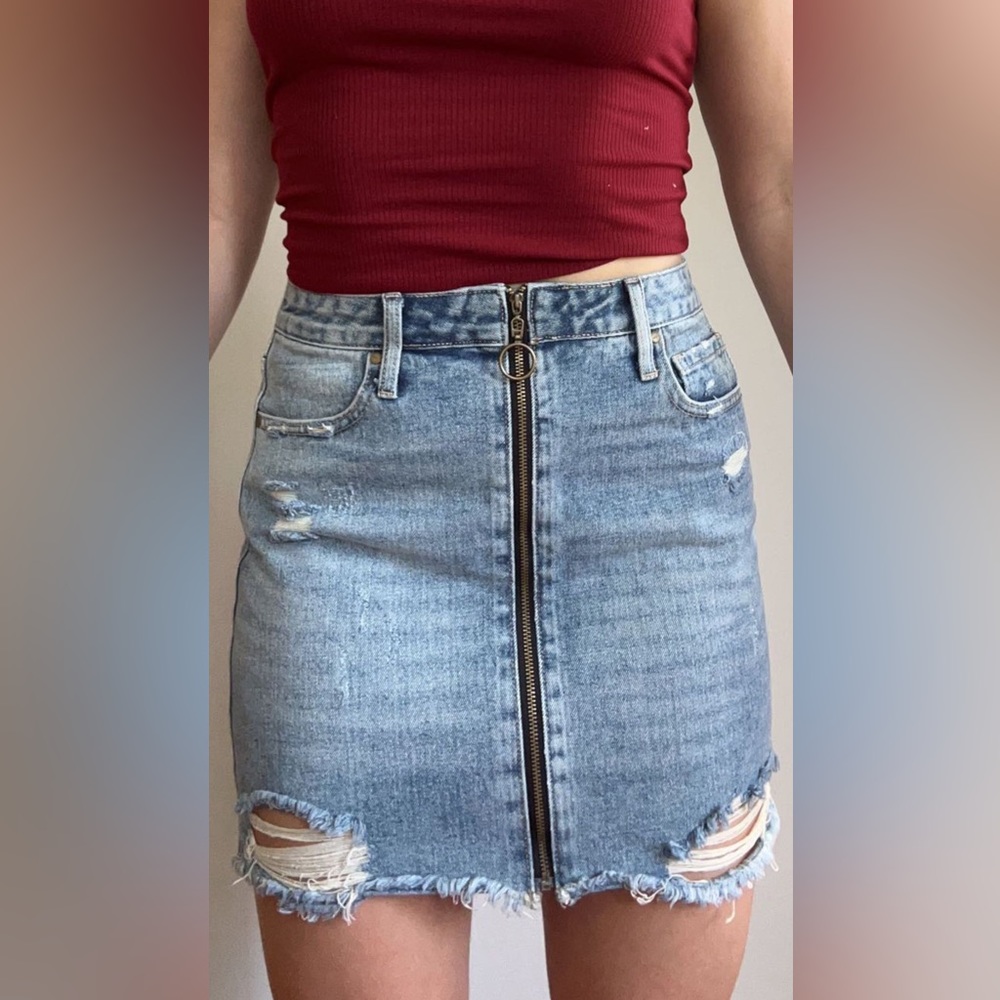 Distressed Denim Skirt